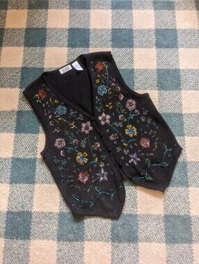 Beautiful Vintage Knit Beaded Sostanza Vest Size M/L